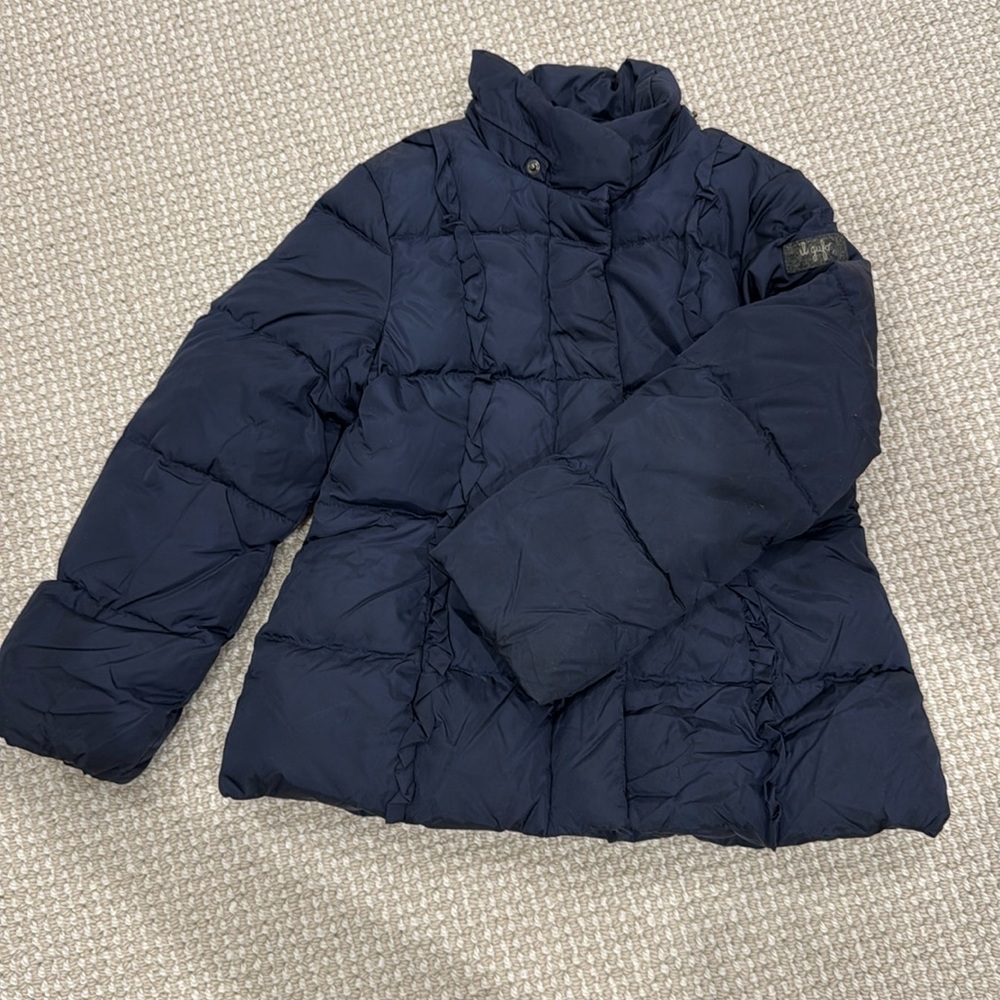 IL GUFO - Navy Blue Down Puffer Jacket with Ruffled Trim. 5 years